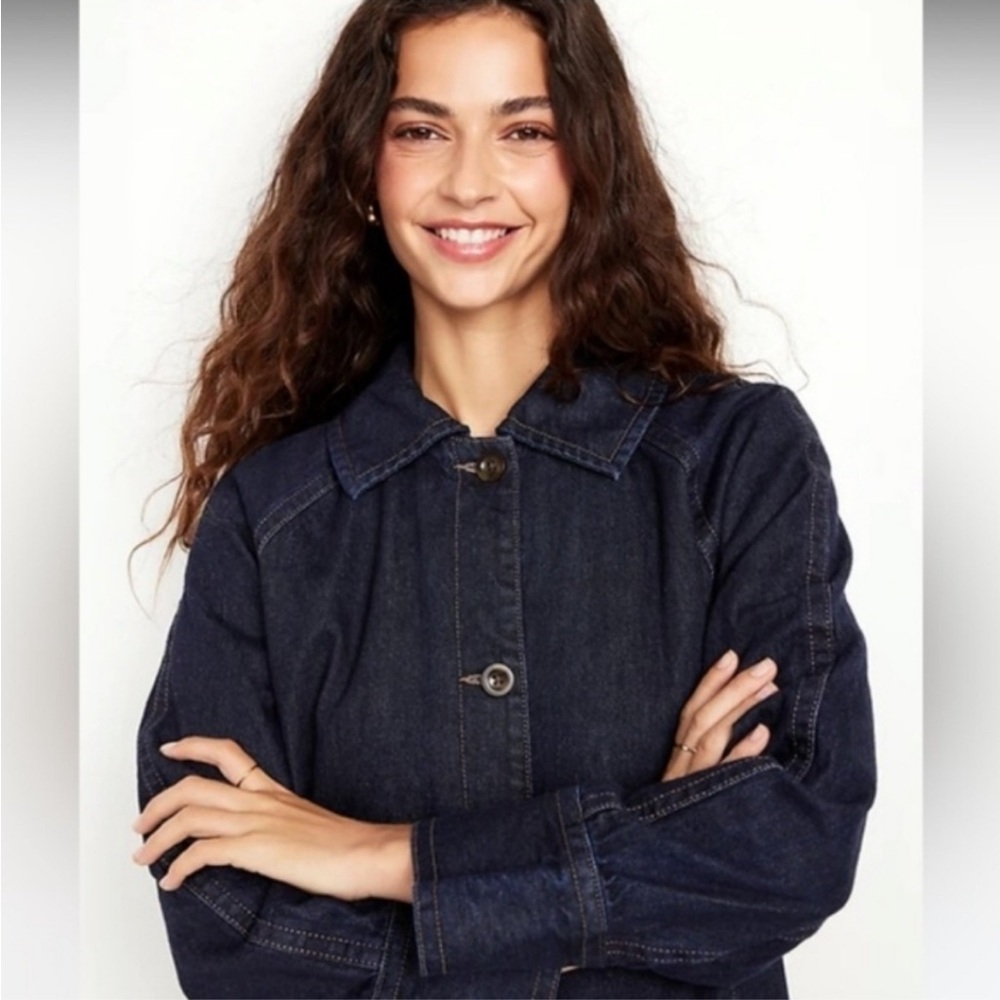 NWT Old Navy Long Denim Barn Coat - Picture 3 of 6